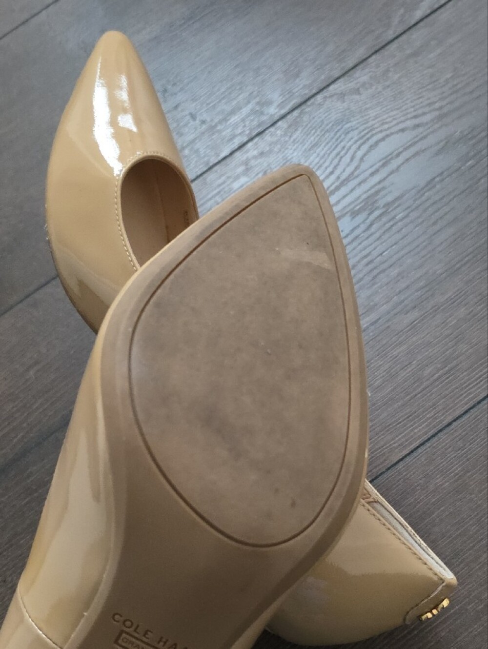 Cole Haan Beige Patent Leather Pointed-Toe Pumps - Picture 9 of 9